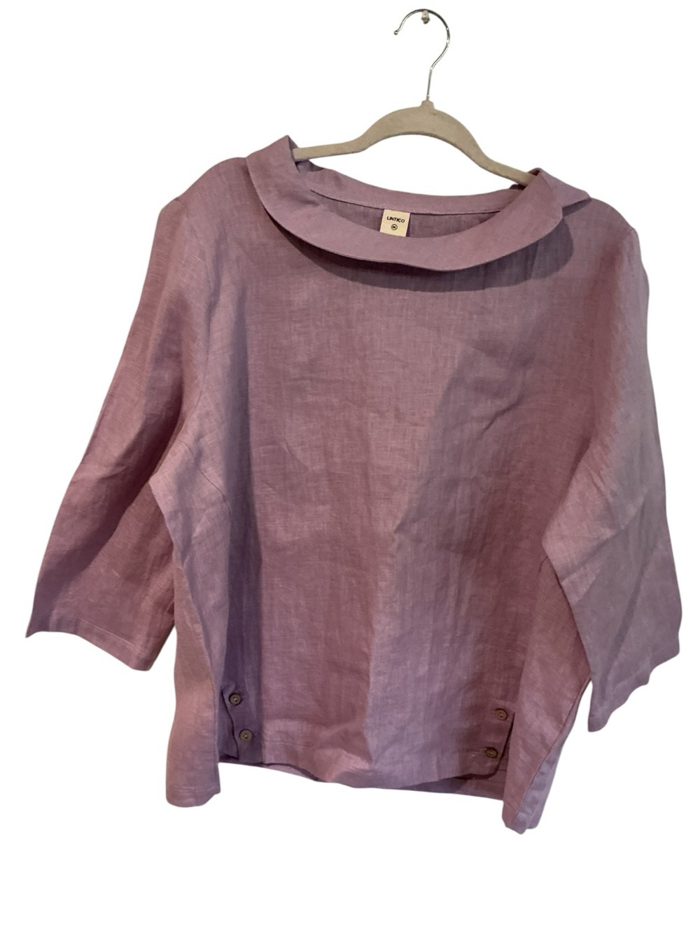 LINTICO Linen Blend Top Lavender XL Short Sleeve Minimal Loose Fit